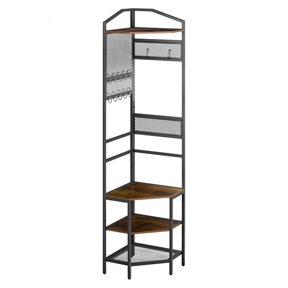 VEVOR Corner Hall Tree, 71.3 in Coat Rack with Hooks, Top Shelf & Steel Frame, Freestanding Clothes Shoes Rack Storage Organizer with Anti-Tip Set, Adjustable Non-Slip Feet for Entrance Closet Office