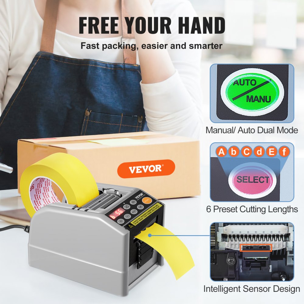 VEVOR Automatic Tape Dispenser Adhesive Electric Tape Cutter Packaging Machine Tape Cutting Machine 6-60mm Tape Width