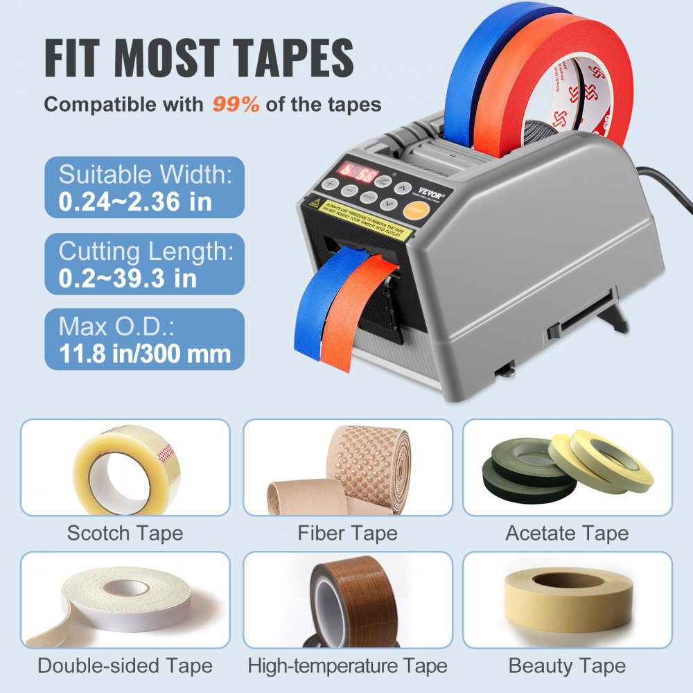 VEVOR Automatic Tape Dispenser Adhesive Electric Tape Cutter Packaging Machine Tape Cutting Machine 6-60mm Tape Width