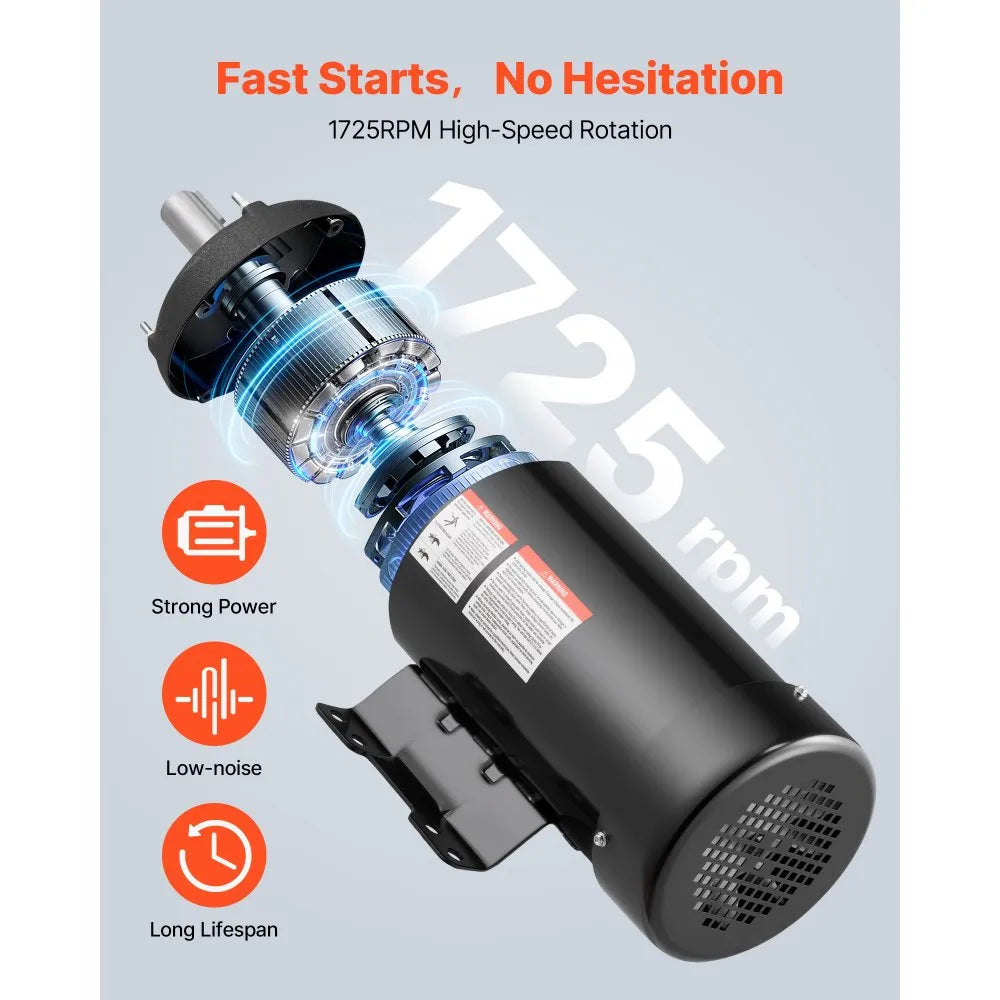 VEVOR 5 HP Electric Motor, 1725RPM Air Compressor Motor, CW/CCW Rotation, 1.125 inch Shaft Diameter, 2.75inch Shaft Length, 20.7N.m Torque, Three-Phase, TEFC Cooling, 230V/460V, 184T Frame