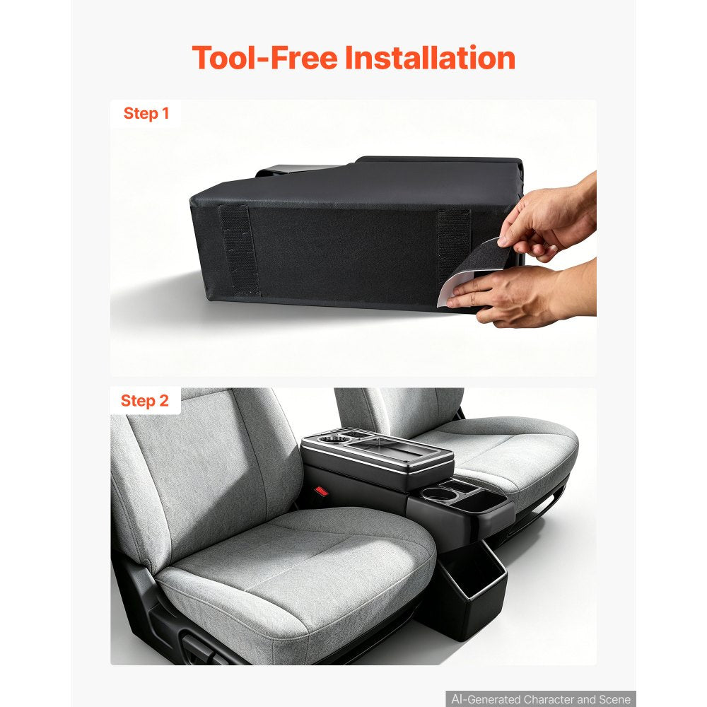 VEVOR Center Console Between Seat Floor Mount Console Storage Box, Central-Console Tools Organizer with Sliding Lid, Cups Holders & Multiple Storage Compartments for Trucks, Minivans, SUVs