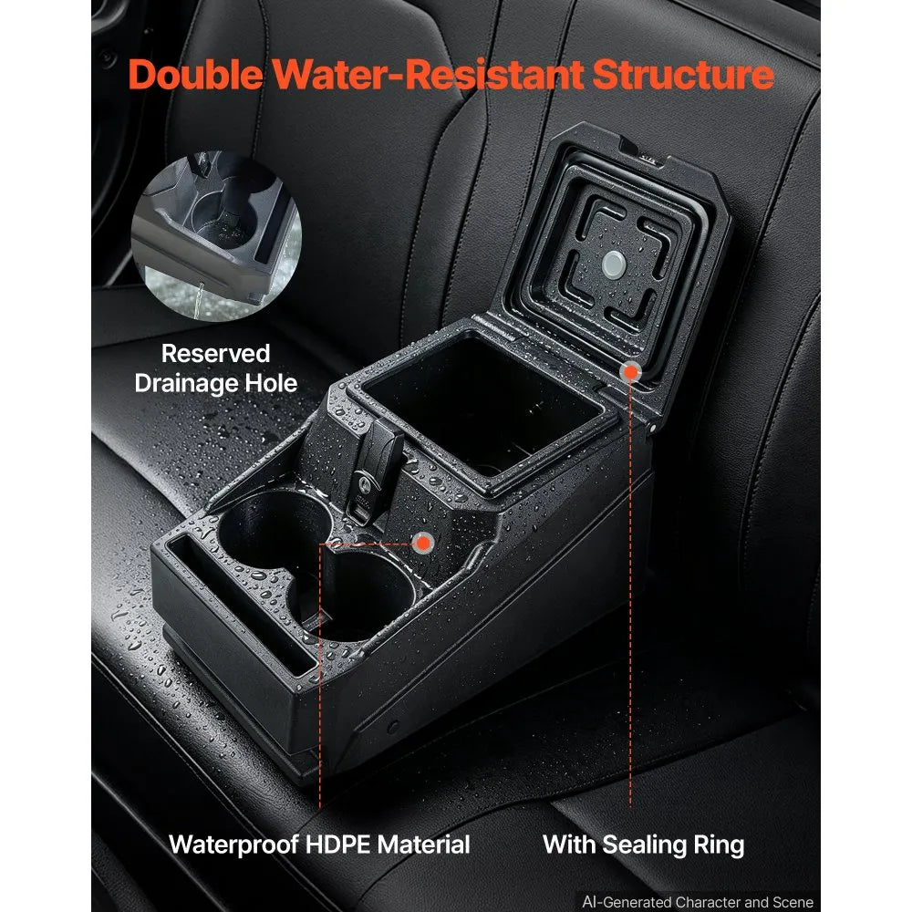 VEVOR UTV Center Console Bench Seat Box Lockable Armrest Storage Box, HDPE Central Console Tools Organizer with Cups and Phone Holder - Compatible with Polaris Ranger & 2017-2026 Can-Am Defender