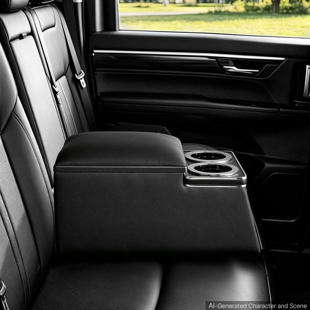 VEVOR Universal Rear Bench Seat Center Console Armrest Storage Box, Back Seat Tools Organizer with Cup & Phone Holders, Automotive Central Console for MPV, Sedan, SUV