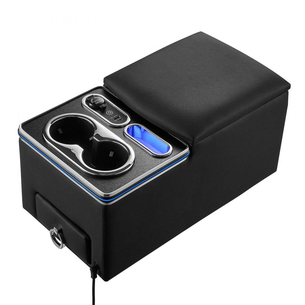 VEVOR Universal Rear Bench Seat Center Console with 7-Color Ambient Lights, USB/Type-C/Cigarette Lighter Charging, Back Seat Central Console Organizer with Cup & Phone Holders for MPV, Sedan, SUV