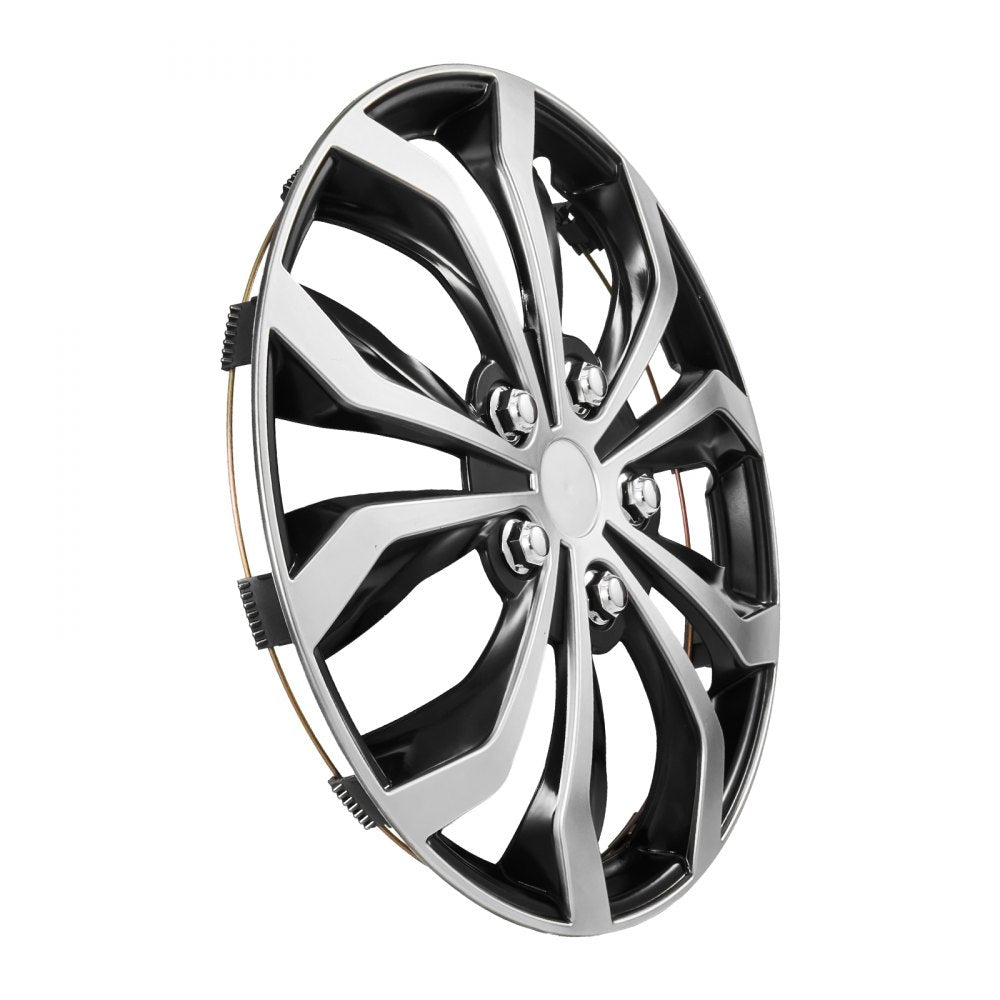 VEVOR Hubcaps Wheel Covers, 15 Inch Set of 4 Wheel Rim Cover Hubcaps OEM Replacement, R15 Size Snap On Car Hub Caps, Universal 10-Spoke ABS Tire Rim Caps for Hyundai Chevrolet Ford Honda, Silver/Black