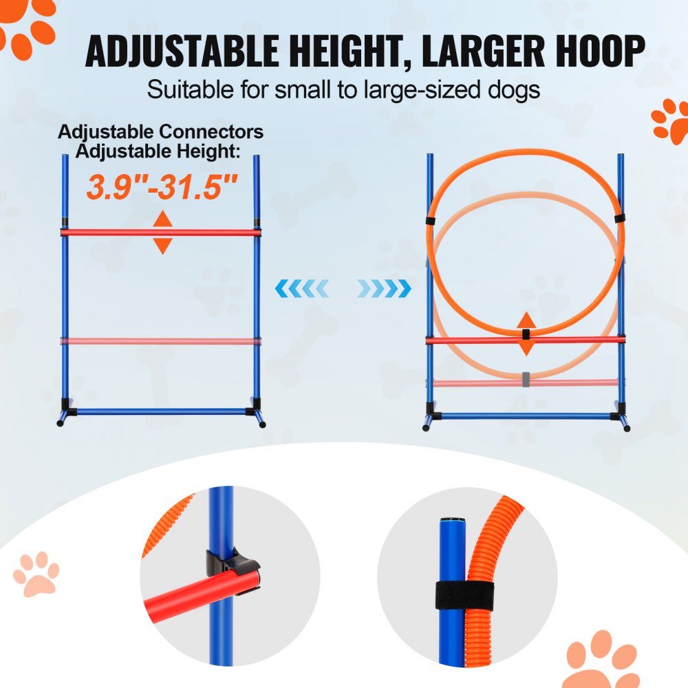 VEVOR Dog Agility Training Equipment, 4 PCS Set - Adjustable High Hurdles and Jump Ring, Puppy Obstacle Course Jump Starter Kit with Poles Storage Bag for Backyard, Indoor, Outdoor
