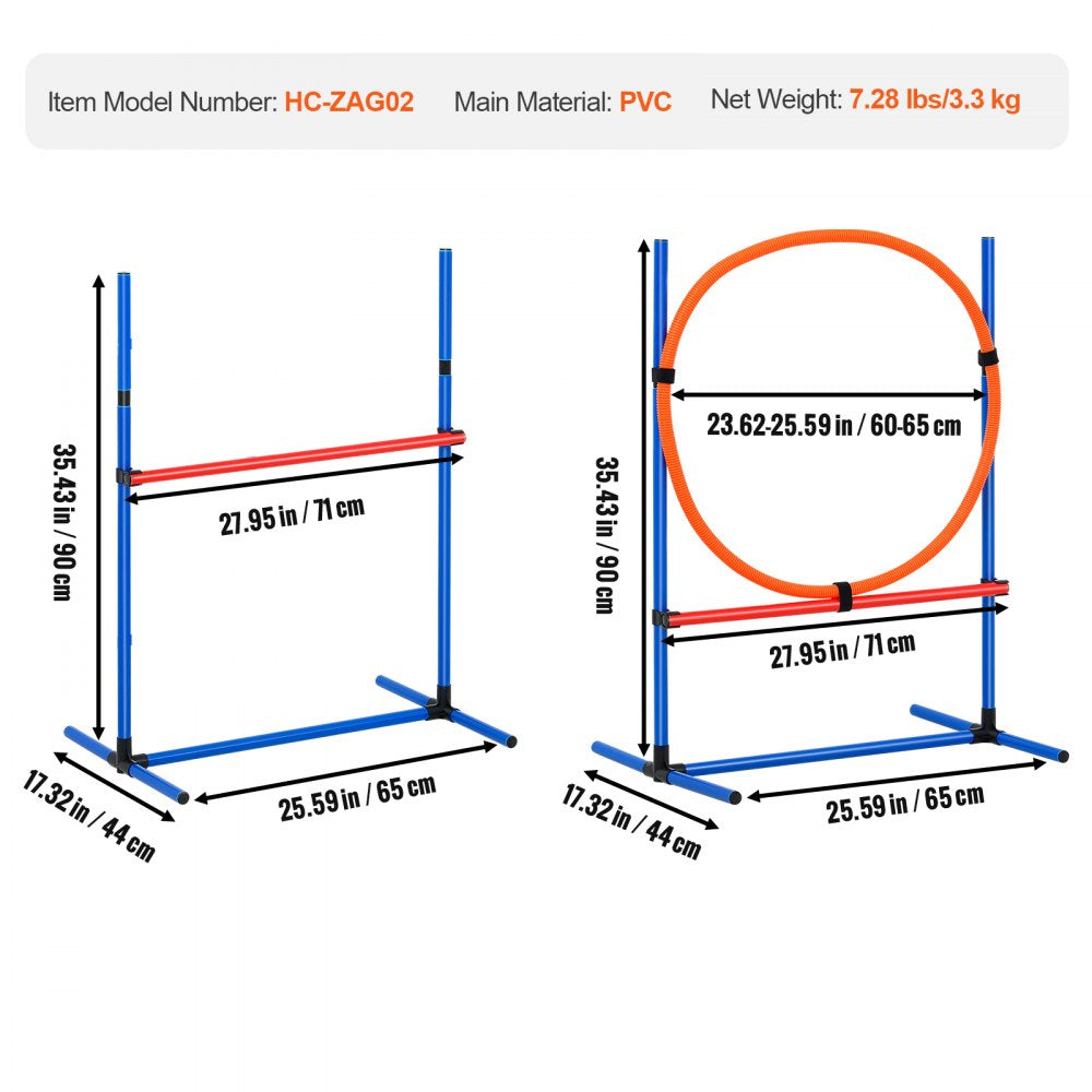VEVOR Dog Agility Training Equipment, 4 PCS Set - Adjustable High Hurdles and Jump Ring, Puppy Obstacle Course Jump Starter Kit with Poles Storage Bag for Backyard, Indoor, Outdoor