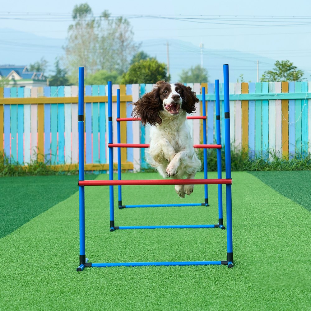 VEVOR Dog Agility Training Equipment, 4 PCS Set - Adjustable High Hurdles and Jump Ring, Puppy Obstacle Course Jump Starter Kit with Poles Storage Bag for Backyard, Indoor, Outdoor