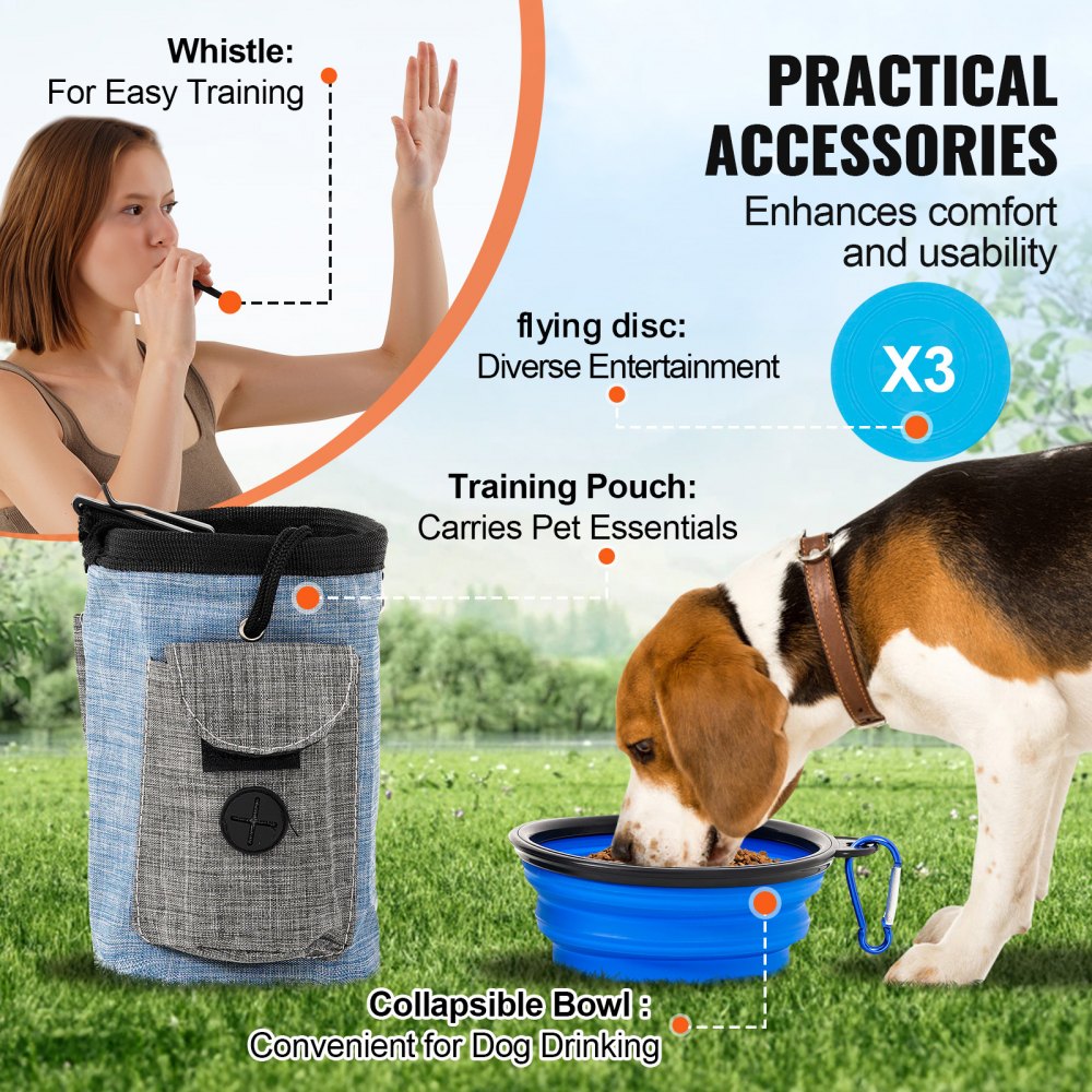 VEVOR Dog Agility Training Equipment, 7 PCS Set w/ Adjustable High Hurdles,6 Weave Poles,2 Tunnels,Jump Ring,Pause Box,Whistle,Foldable Bowl,Puppy Obstacle Course Kit w/ 3 Bags