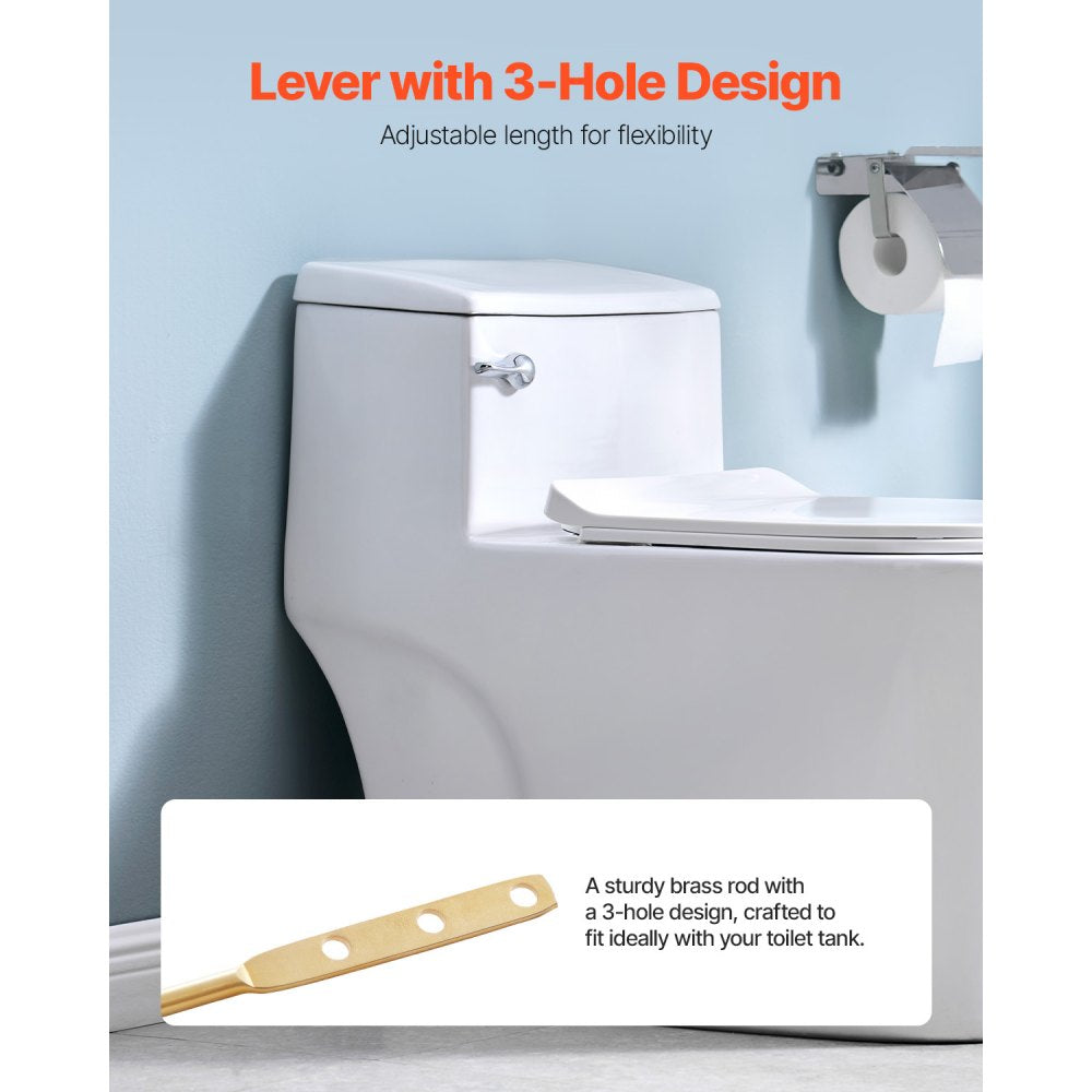 VEVOR Toilet Handle Replacement Kit, Front Mount Universal Toilet Handle, Toilet Handle Lever with Stainless Steel Flapper Chain, Toilet Flush Handle Fits Various Toilet Tanks, Chrome Finish, Silver