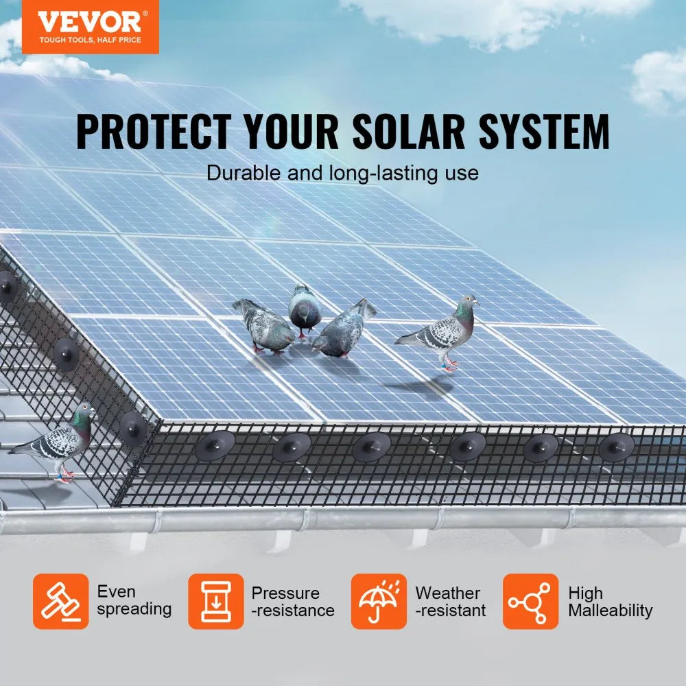 VEVOR 6 inch x 100ft Solar Panel Bird Guard, Critter Guard Roll Kit with 100pcs Aluminum Alloy Fasteners, Solar Panel Guard with Rust-proof PVC Coating, 1/2 inch Wire Roll Mesh