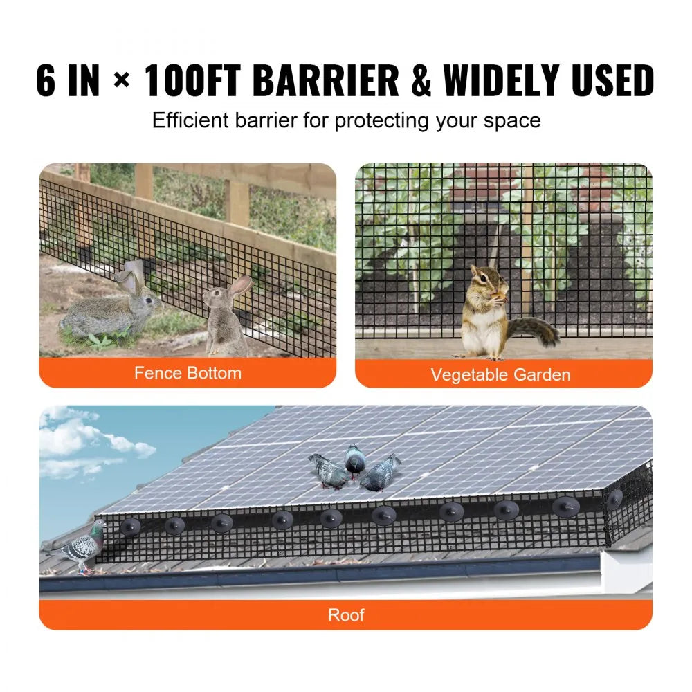 VEVOR 6 inch x 100ft Solar Panel Bird Guard, Critter Guard Roll Kit with 100pcs Aluminum Alloy Fasteners, Solar Panel Guard with Rust-proof PVC Coating, 1/2 inch Wire Roll Mesh