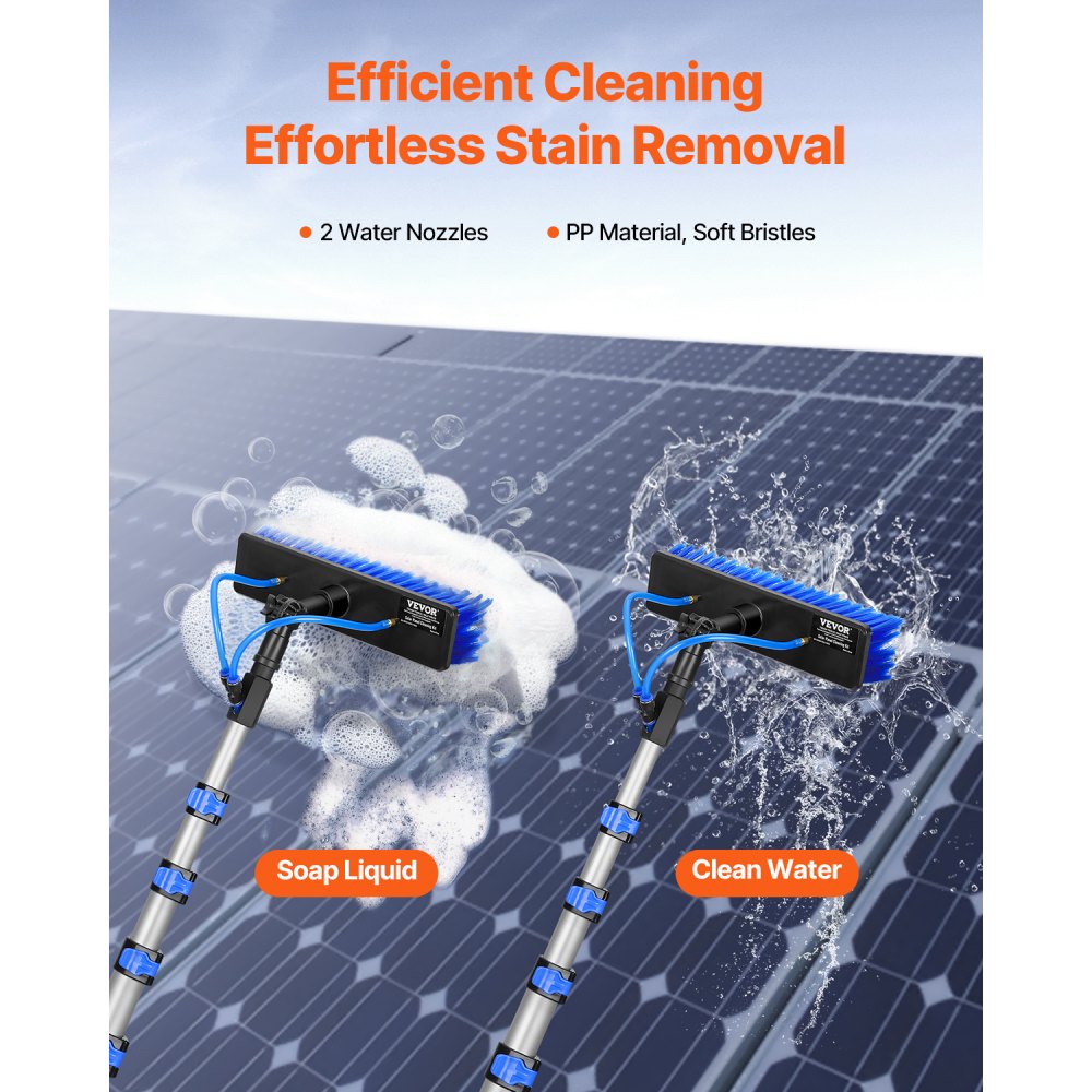 VEVOR Water Fed Pole Kit, 30FT Solar Panel Cleaning Pole with Extendable Handle, 180° Rotatable Brush Head & 65.6FT Hose, Household & Outdoor Window Cleaner Tool for Caravan Solar Panel Deck
