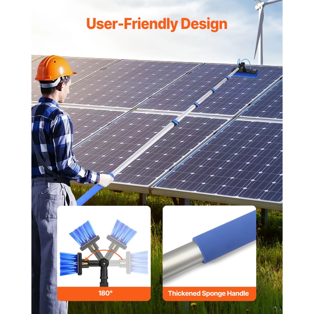 VEVOR Water Fed Pole Kit, 30FT Solar Panel Cleaning Pole with Extendable Handle, 180° Rotatable Brush Head & 65.6FT Hose, Household & Outdoor Window Cleaner Tool for Caravan Solar Panel Deck