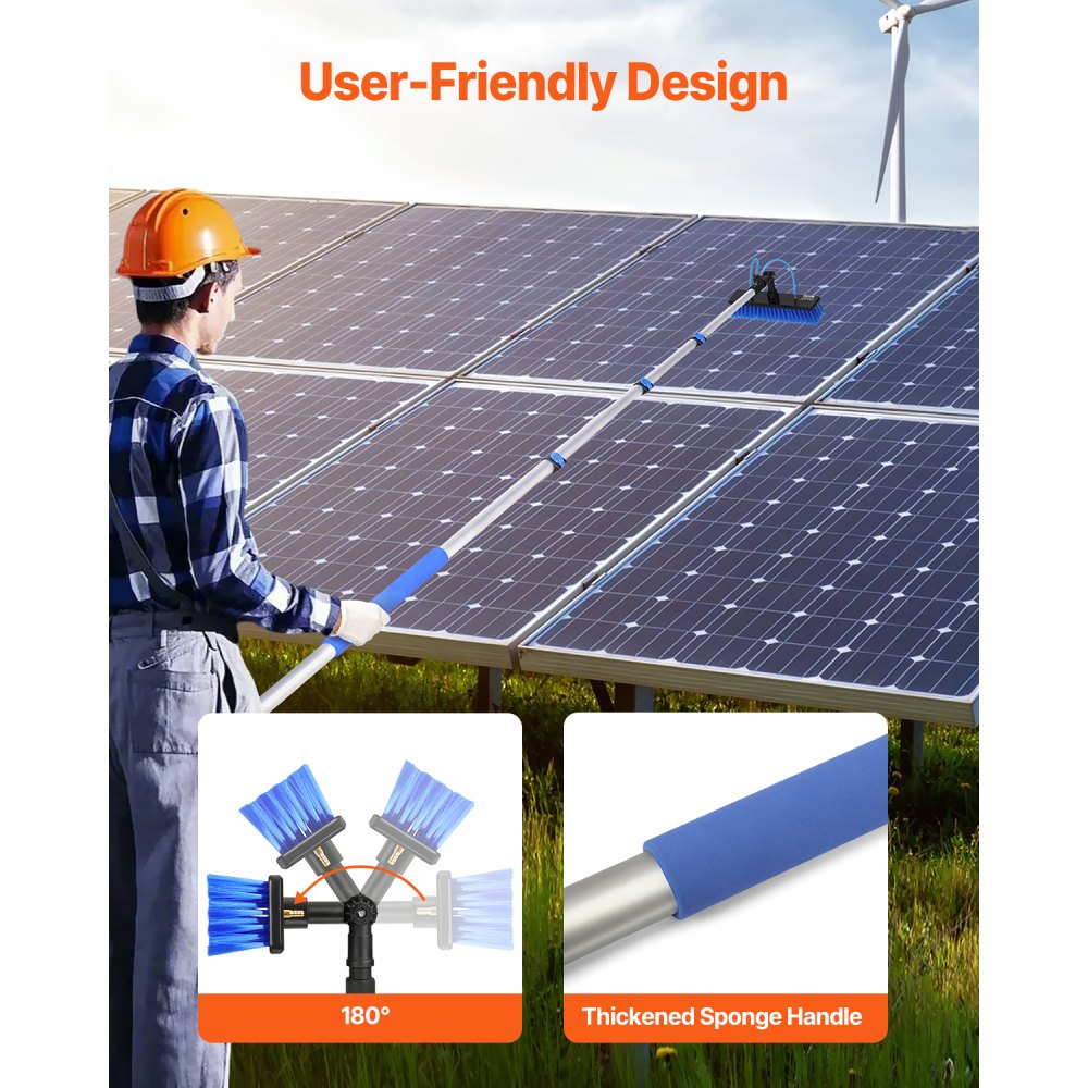 VEVOR Water Fed Pole Kit, 20FT Solar Panel Cleaning Pole with Extendable Handle, 180° Rotatable Brush Head & 65.6FT Hose, Household & Outdoor Window Cleaner Tool for Caravan Solar Panel Deck