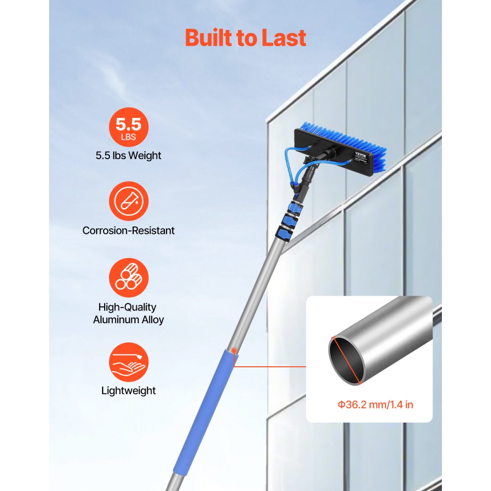 VEVOR Water Fed Pole Kit, 20FT Solar Panel Cleaning Pole with Extendable Handle, 180° Rotatable Brush Head & 65.6FT Hose, Household & Outdoor Window Cleaner Tool for Caravan Solar Panel Deck