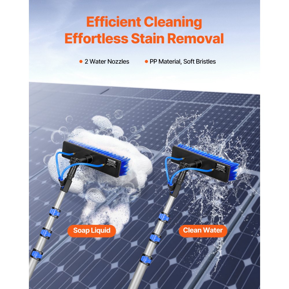 VEVOR Water Fed Pole Kit, 12FT Solar Panel Cleaning Pole with Extendable Handle, 180° Rotatable Brush Head & 65.6FT Hose, Household & Outdoor Window Cleaner Tool for Caravan Solar Panel Deck