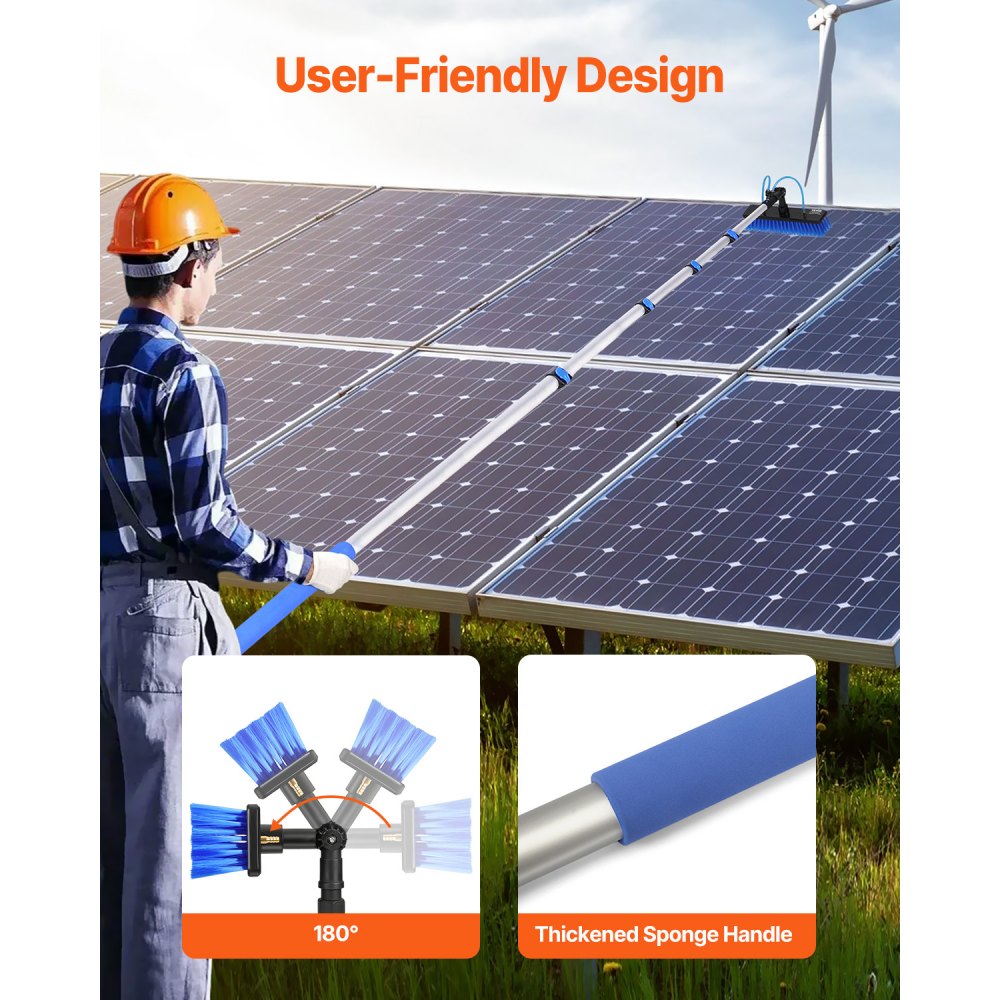 VEVOR Water Fed Pole Kit, 24FT Solar Panel Cleaning Pole with Extendable Handle, 180° Rotatable Brush Head & 65.6FT Hose, Household & Outdoor Window Cleaner Tool for Caravan Solar Panel Deck