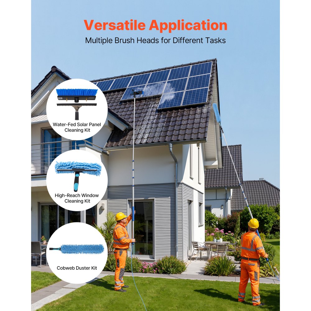 VEVOR Solar Panel Cleaning Kit, 26 ft, Water Fed Pole Kit with Cleaning Brush, Soap Dispenser, Extendable Aluminum Telescopic Pole, 180° Rotatable Brush Head, for Roof Mounted Solar Panels, Windows
