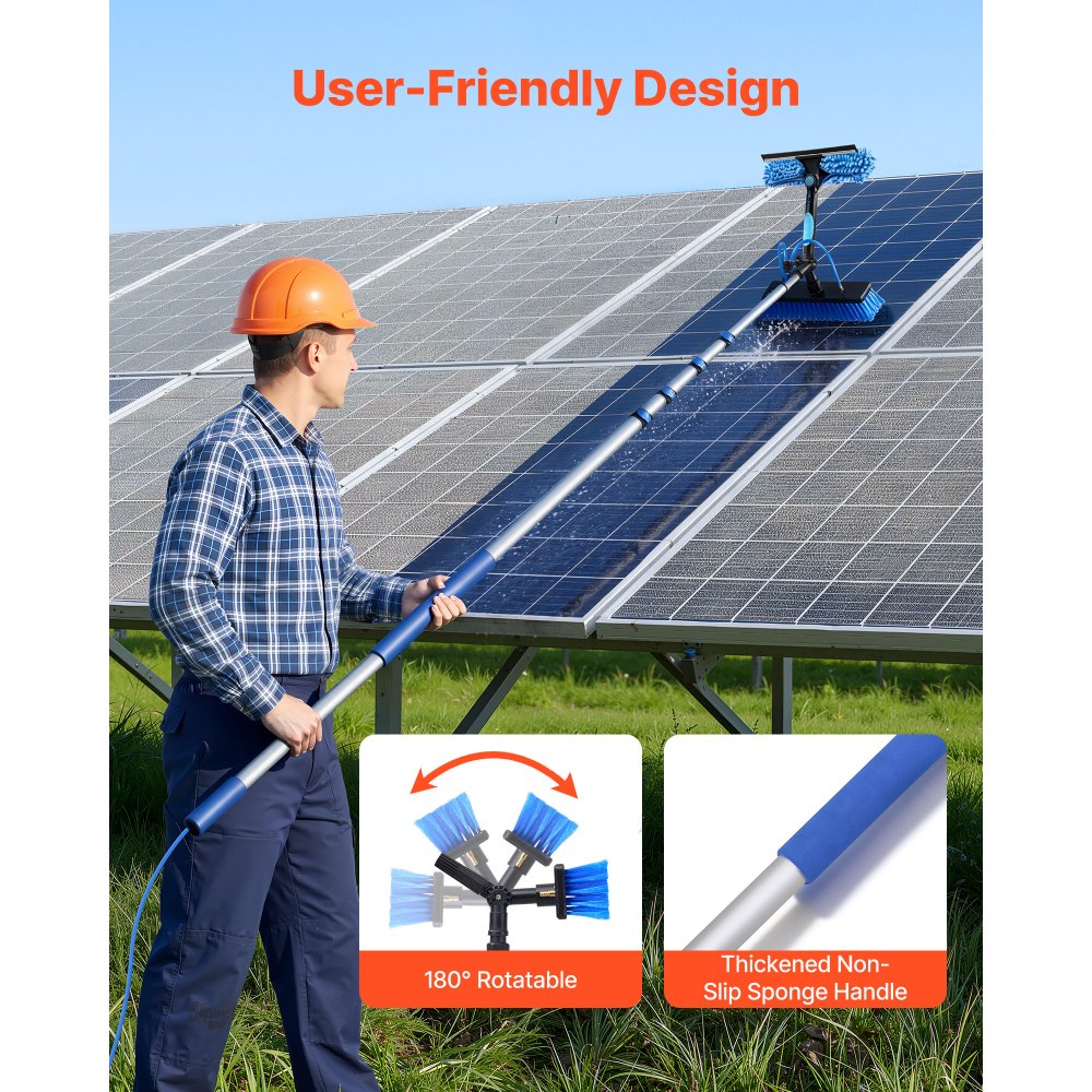 VEVOR Solar Panel Cleaning Kit, 26 ft, Water Fed Pole Kit with Cleaning Brush, Soap Dispenser, Extendable Aluminum Telescopic Pole, 180° Rotatable Brush Head, for Roof Mounted Solar Panels, Windows