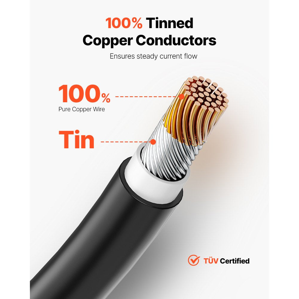 VEVOR 100FT Solar Panel Extension Cable 10AWG Waterproof PV 6mm² Cable Black
