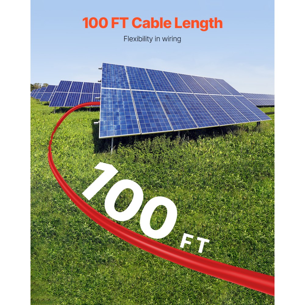 VEVOR 100FT Solar Panel Extension Cable 10AWG Waterproof PV 6mm² Cable Red