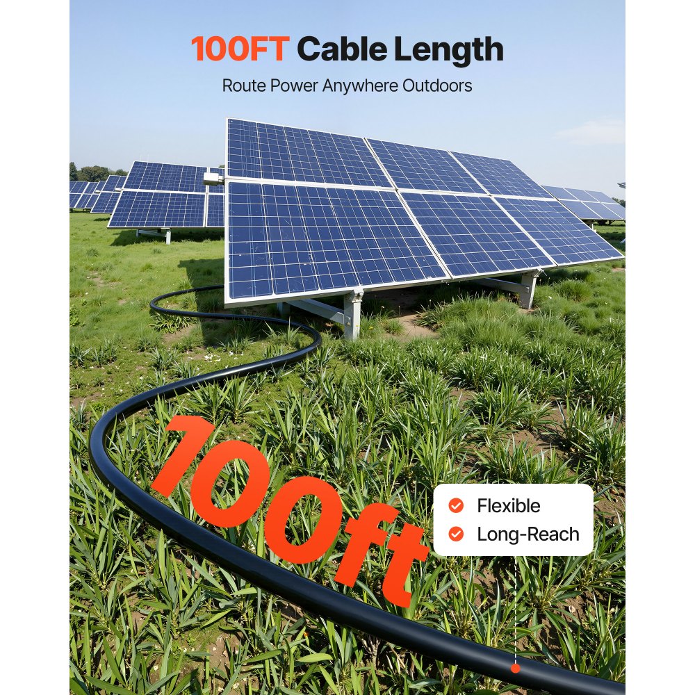 VEVOR Solar Panel Wire, 100 ft Black + 100 ft Red Kit, 10 AWG (6 mm²) Solar Panel Extension Cable, PV Tinned Copper Wire, for Outdoor Home Off-Grid Photovoltaic Systems Automotive RV Boat Marine, IP67