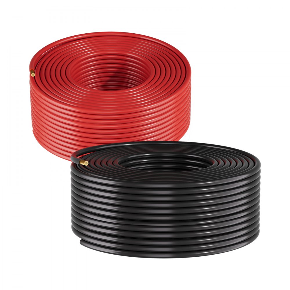 VEVOR Solar Panel Wire, 100 ft Black + 100 ft Red Kit, 10 AWG (6 mm²) Solar Panel Extension Cable, PV Tinned Copper Wire, for Outdoor Home Off-Grid Photovoltaic Systems Automotive RV Boat Marine, IP67