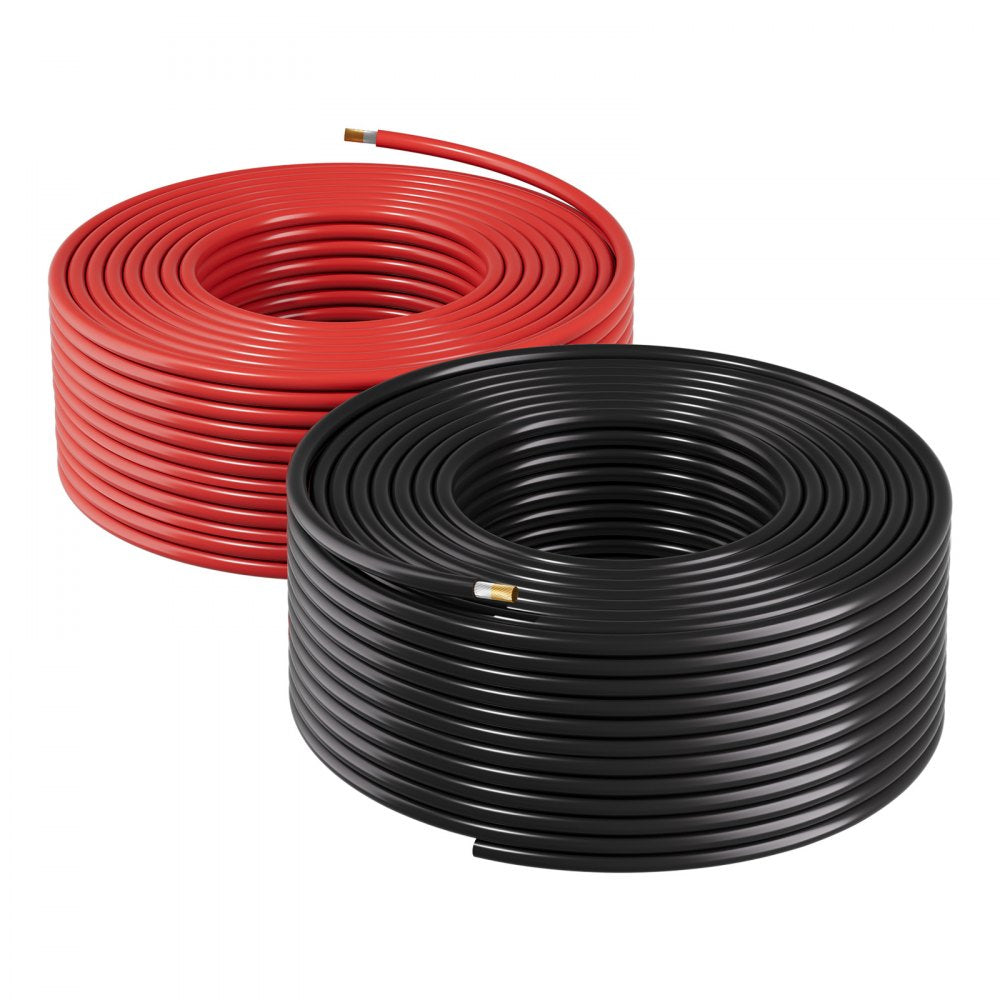 VEVOR Solar Panel Wire, 100 ft Black + 100 ft Red Kit, 10 AWG (6 mm²) Solar Panel Extension Cable, PV Tinned Copper Wire, for Outdoor Home Off-Grid Photovoltaic Systems Automotive RV Boat Marine, IP67