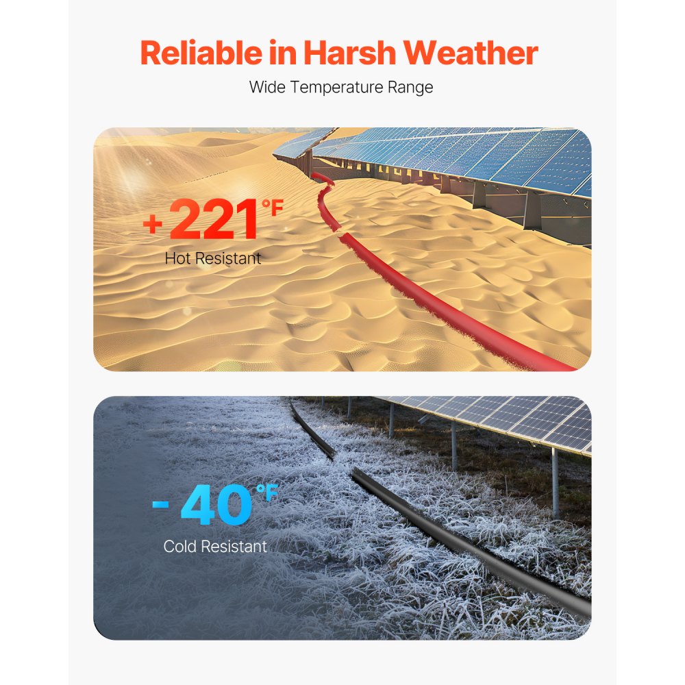 VEVOR 100FT Solar Panel Extension Cable, 10AWG Solar Extension Cable Wire with Female & Male Waterproof Connectors, 6mm² PV Cable for Home, Ship and RV Solar Panels, 100FT Black + 100FT Red (Set of 2)
