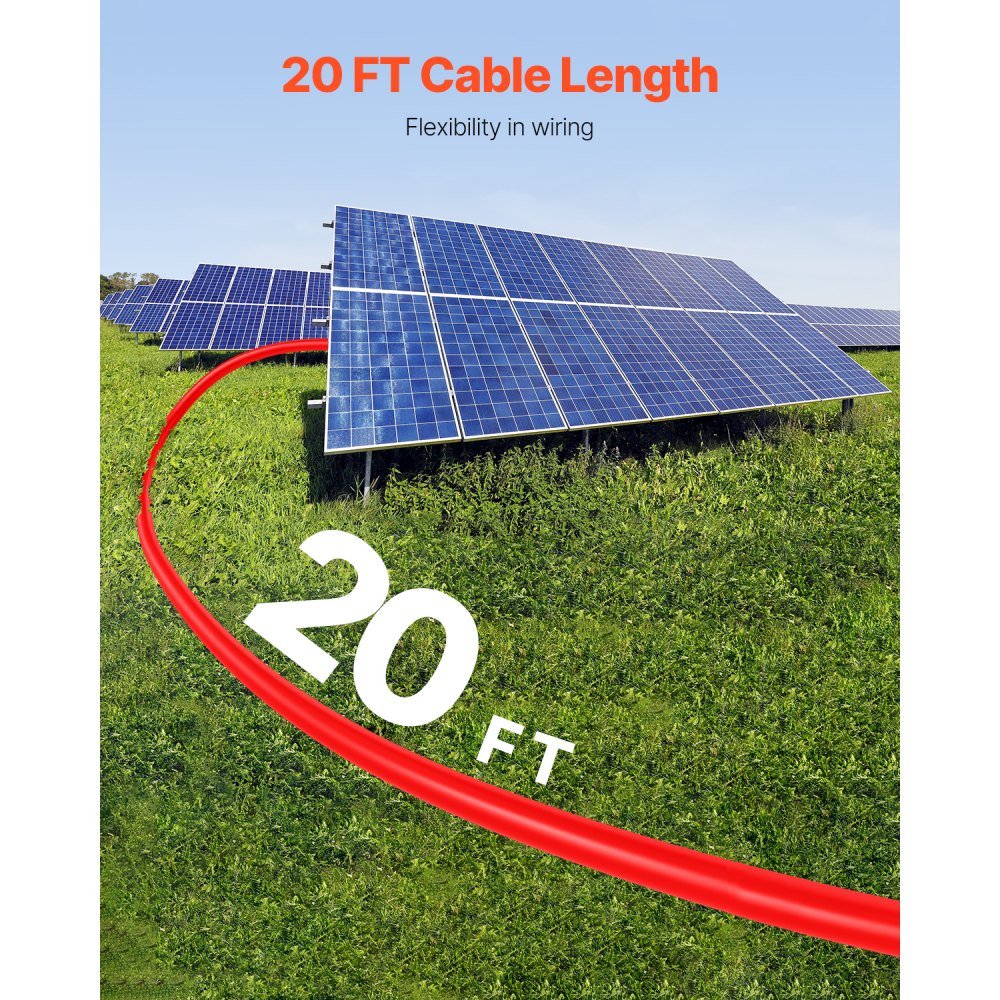 VEVOR 20FT Solar Panel Extension Cable, 10AWG Solar Extension Cable Wire with Female & Male Waterproof Connectors, 6mm² PV Cable for Home, Ship and RV Solar Panels, 20FT Black + 20FT Red (Set of 2)