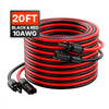VEVOR 20FT Solar Panel Extension Cable, 10AWG Solar Extension Cable Wire with Female & Male Waterproof Connectors, 6mm² PV Cable for Home, Ship and RV Solar Panels, 20FT Black + 20FT Red (Set of 2)