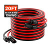 VEVOR 20FT Solar Panel Extension Cable, 10AWG Solar Extension Cable Wire with Female & Male Waterproof Connectors, 6mm² PV Cable for Home, Ship and RV Solar Panels, 20FT Black + 20FT Red (Set of 2)