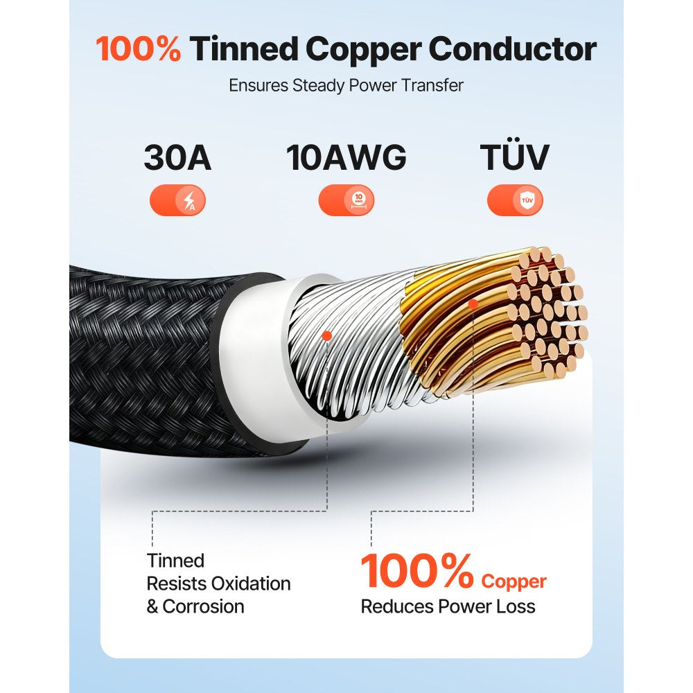 VEVOR 50FT Solar Panel Extension Cable, 10 AWG, Solar Panel Wire with Flame Retardant Protective Sleeving, Female and Male Connectors, IP67 Waterproof PV Wire, for Outdoor Automotive RV, Black & Red