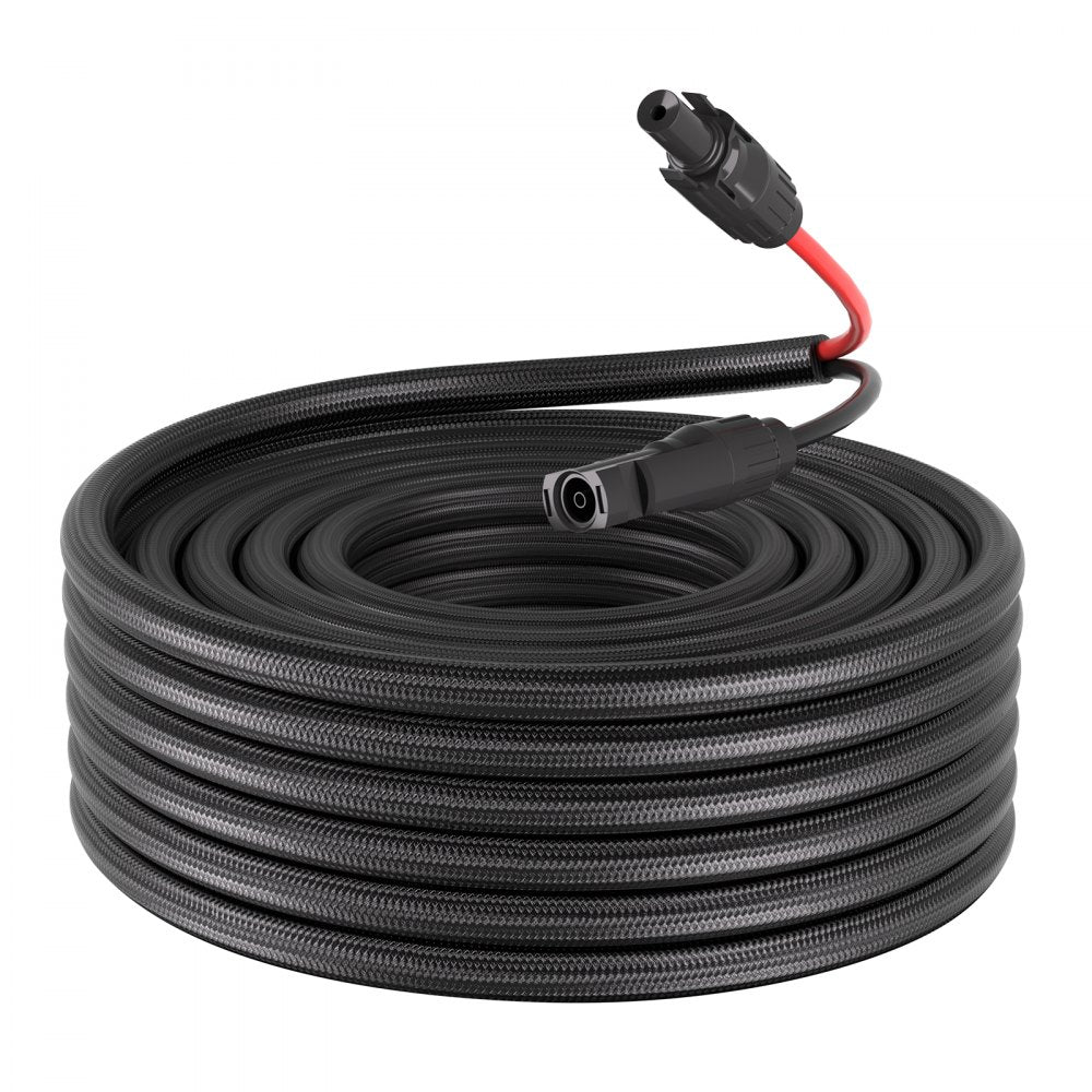 VEVOR 50FT Solar Panel Extension Cable, 10 AWG, Solar Panel Wire with Flame Retardant Protective Sleeving, Female and Male Connectors, IP67 Waterproof PV Wire, for Outdoor Automotive RV, Black & Red