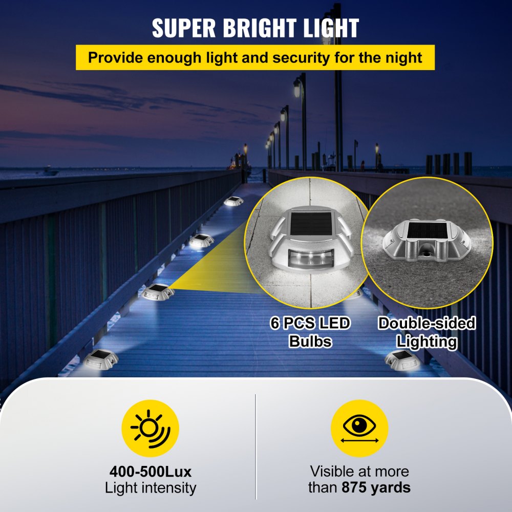 VEVOR Solar Pathway Lights, 12-Pack, White, Includes Screws, Weatherproof Outdoor Deck Lights, 6 LED, Ideal for Garden Paths, Walkways, Driveways & Steps