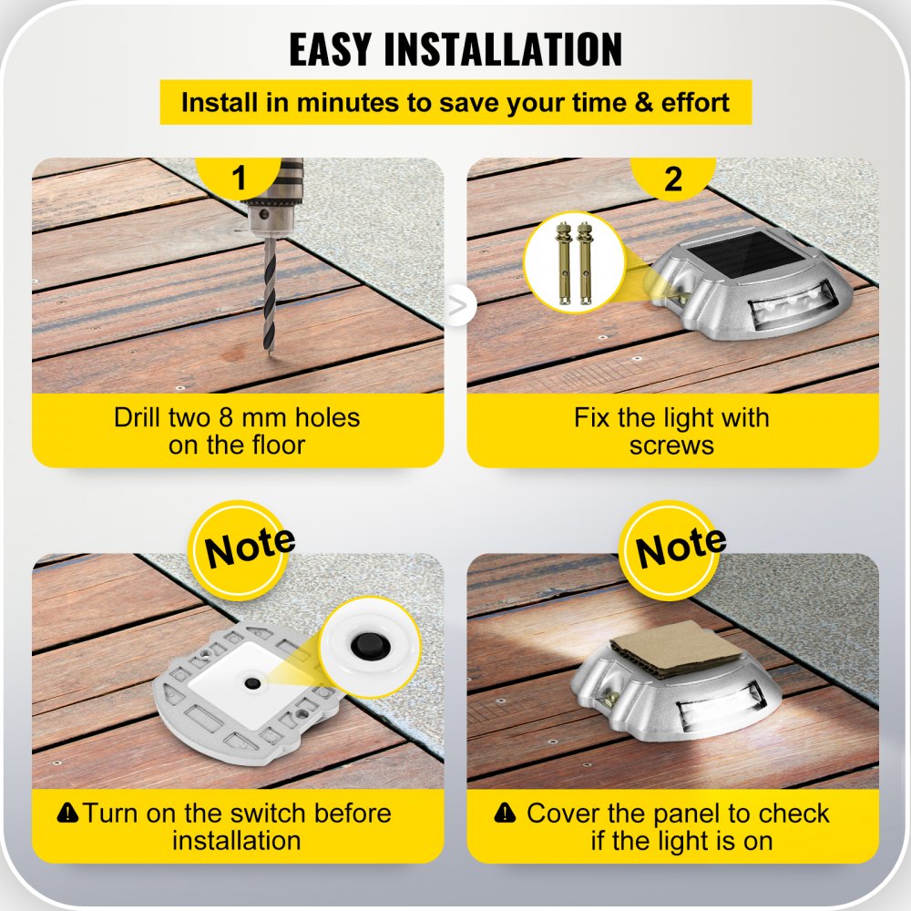 VEVOR Solar Pathway Lights, 12-Pack, White, Includes Screws, Weatherproof Outdoor Deck Lights, 6 LED, Ideal for Garden Paths, Walkways, Driveways & Steps