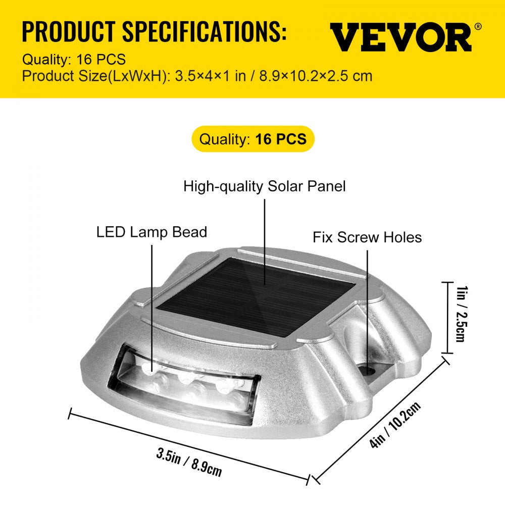 VEVOR Driveway Lights 16-Pack Solar Driveway Lights Bright White with Screw Solar Deck Lights Outdoor Waterproof Wireless Dock Lights 6 LEDs for Path Warning Garden Walkway Sidewalk Steps
