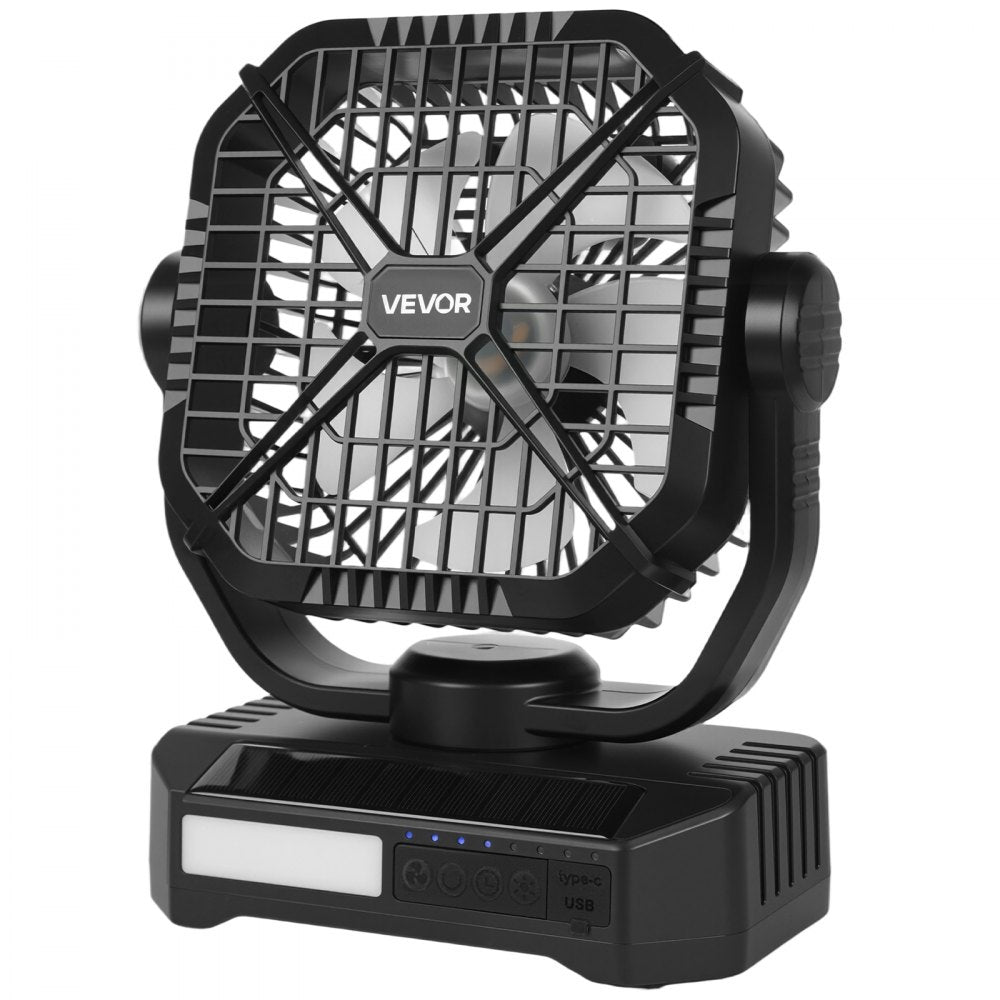 VEVOR 10400mAh Solar fan, Camping Fan with Solar Panel & LED Lantern, 7W 8 Inch Portable Rechargeable Battery Powered for Outside, 4-Speed and Quiet Operated for Picnic, Barbecue, Fishing, Travel