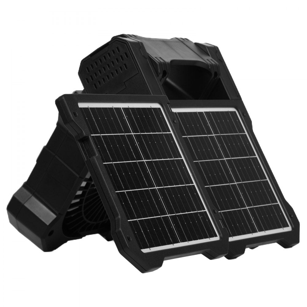 VEVOR 20000mAh Rechargeable Solar Fan with LED Lantern, 8 inch Portable Fan Cordless with 7W Foldable Solar Panel, 5-Speed& Timer& Quiet,USB Battery Powered for Camping Tent Worksite Office Desk