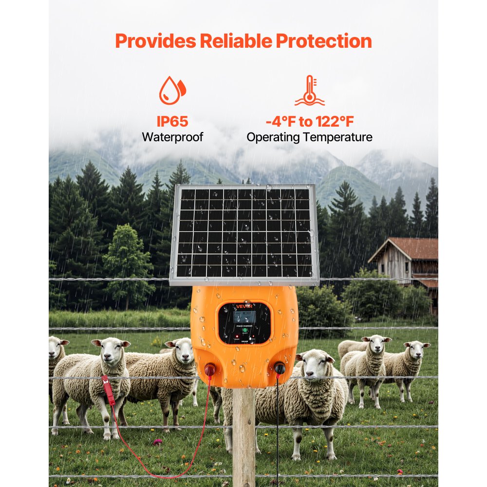 VEVOR Solar Fence Charger,  0.6J 8kV Solar Powered Fence Charger, 1.86 Miles Range, Electric Fence Energizer Kit, Keep Out Predators, 4-5 Days Runtime, for Livestock, Poultry, Garden Protection