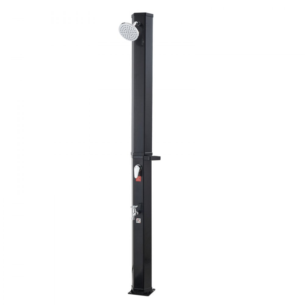 VEVOR 9.2 Gal Solar Heated Shower, 6.4ft Showerhead Height Outdoor Shower, with Foot Faucet & Soap Box Rack, Hot & Cold Water Adjustment, Freestanding for Backyard Poolside Beach Pool,Black