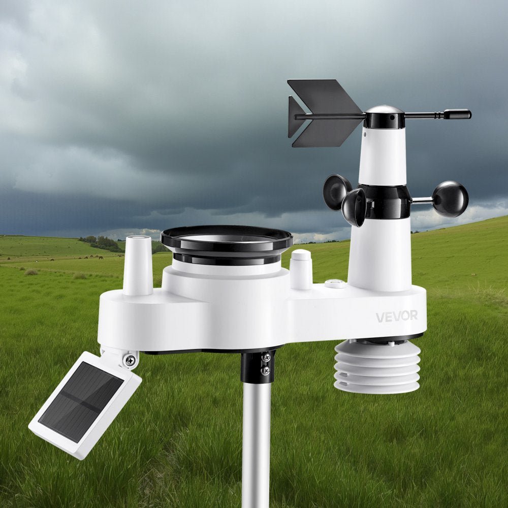 VEVOR 7-in-1 Wi-Fi Weather Station, 7-Inch TFT Display, Wireless Solar Powered Outdoor Sensor, Rain Gauge, Indoor Outdoor for Weather Forecast, Wind Speed Direction, Temperature, Humidity, Rainfall