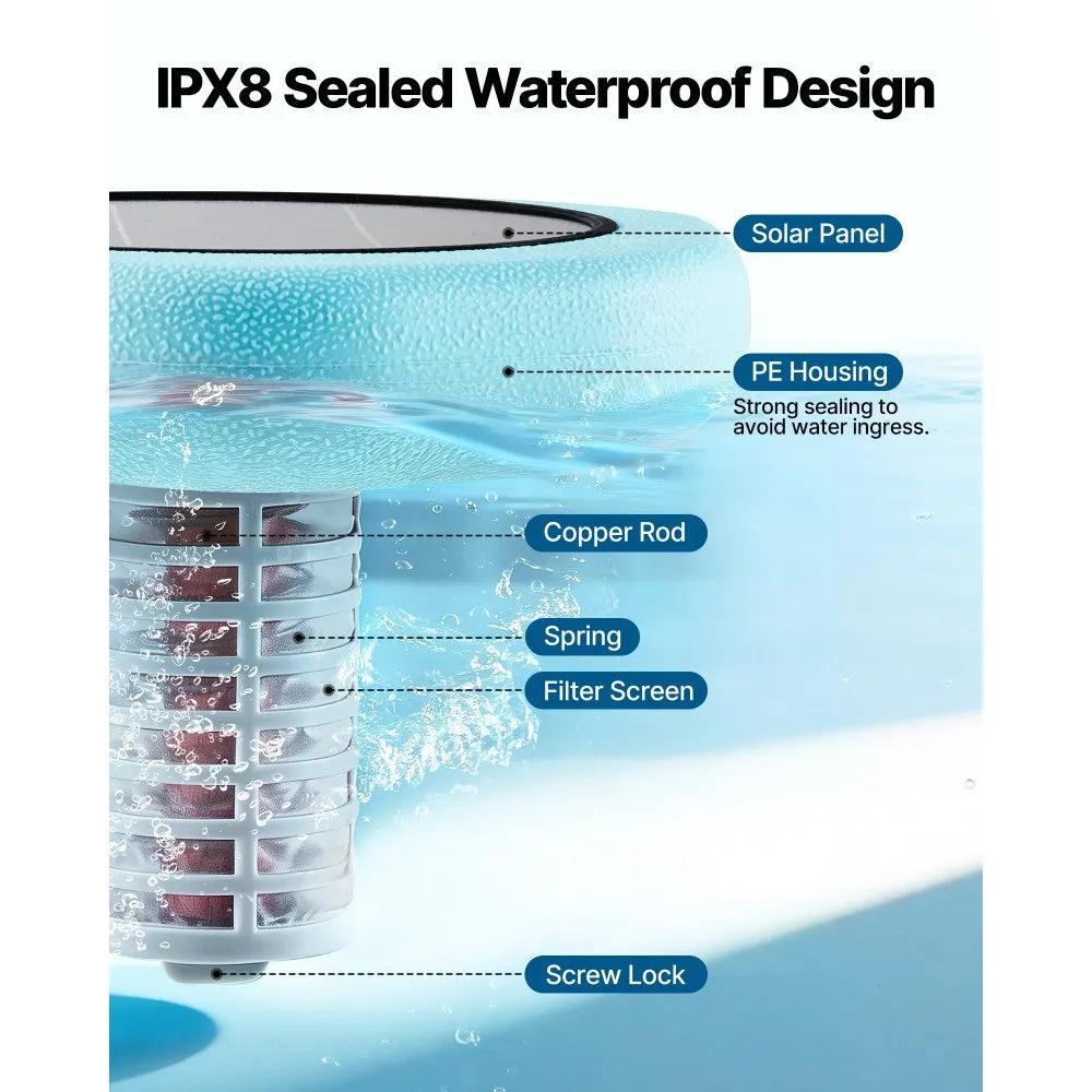 VEVOR Solar Pool Ionizer, Hexagon Copper Pool Ionizer Up to 45000 Gal, Floating Automatic Water Cleaner and Purifier, Chlorine Free Water, with Copper Anode, Spring, Brush and Filter for Pools & Spas