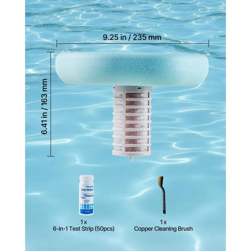 VEVOR Solar Pool Ionizer, Hexagon Copper Pool Ionizer Up to 45000 Gal, Floating Automatic Water Cleaner and Purifier, Chlorine Free Water, with Copper Anode, Spring, Brush and Filter for Pools & Spas