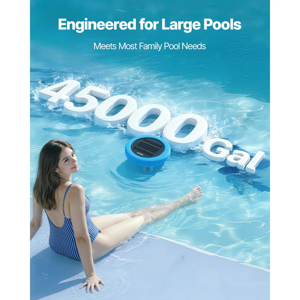 VEVOR Solar Pool Ionizer, Round Copper Pool Ionizer Up to 45000 Gal, Floating Automatic Water Cleaner and Purifier, Chlorine Free Water, with Copper Anode, Spring, Brush and Filter for Pools & Spas