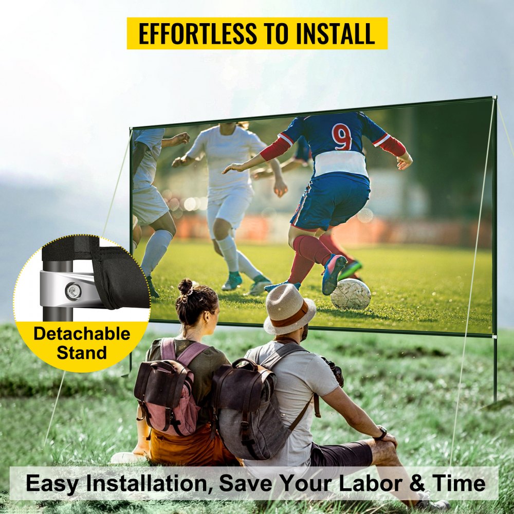 VEVOR Outdoor Movie Screen with Stand, 90\" Portable Movie Screen, 16:9 HD Wide Angle Outdoor Projector Screen, Front & Rear Projection, with Storage Bag & Stand for Office Home Theater Outdoor Indoor