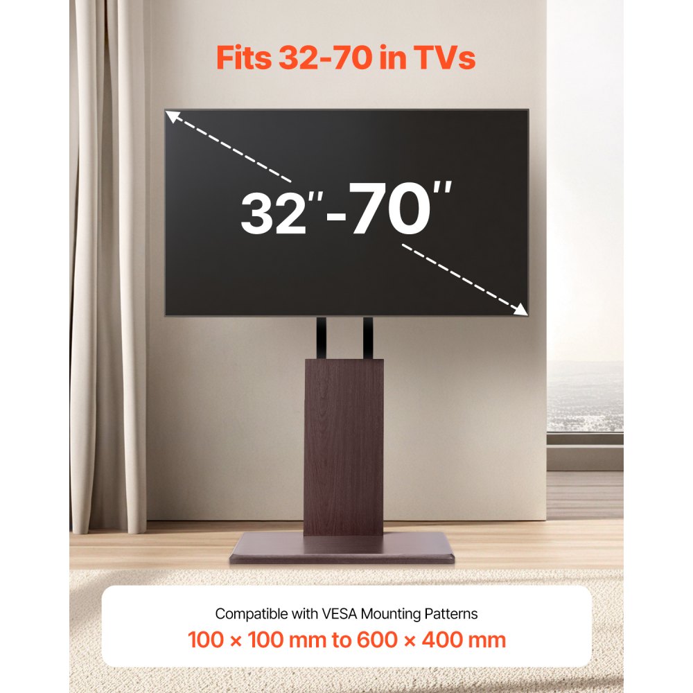VEVOR Universal TV Stand, Table Top TV Stand for 32-70 inch Screens, Swivel and Height Adjustable TV Mount Stand Holds up to 99 lbs with Power Strip, for Living Room, Bedroom, MAX VESA 600 x 400 mm