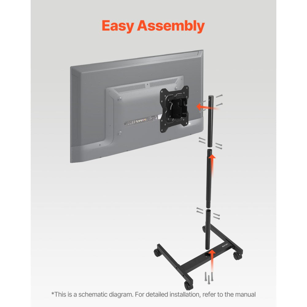 VEVOR Rolling TV Stand, Mobile TV Cart for 17-55 Inch Screens, Portrait to Landscape, Portable TV Stand with Wheels Holds up to 44 lbs for Living Room, Bedroom, Office, Outdoor, Max VESA 200x200mm