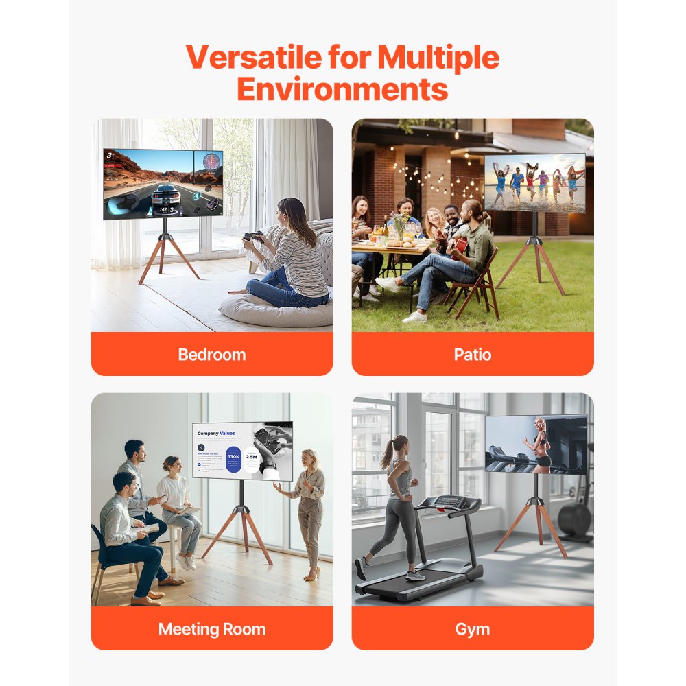 VEVOR Tripod Easel TV Stand, for 40-65 inch Flat Screen/Curved TVs Up to 99 lbs, 18° Left-Right Rotation Portable TV Stand with Oak Wood Legs, for Bedroom, Living Room, Studio, MAX VESA 600 x 400 mm